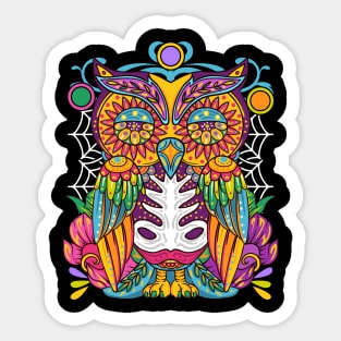 Day Of The Dead Owl Art Design Sticker